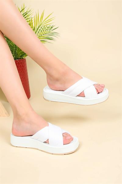 Çapraz Puf Terlik BEYAZ