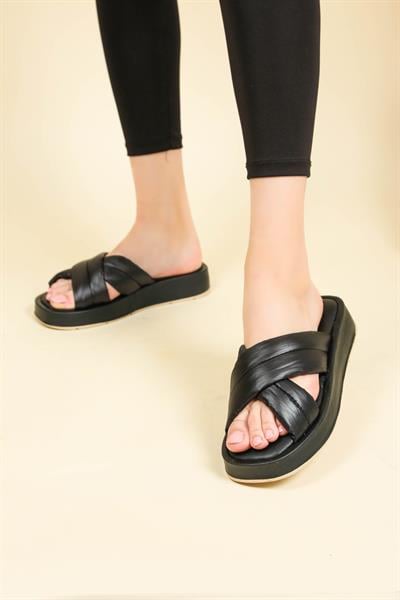 Çapraz Puf Terlik SİYAH