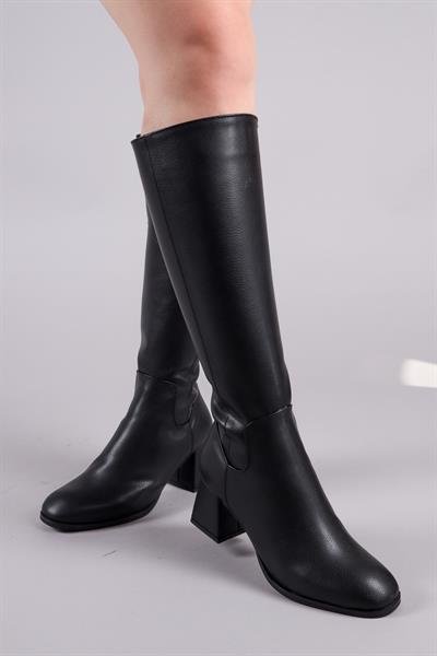 CHİMAY Aksesuarsız Topuklu Çizme SİYAH