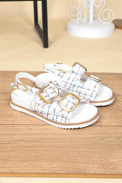 Çift Tokalı Tüvit Sandalet BEYAZ