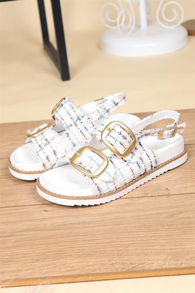 Çift Tokalı Tüvit Sandalet BEYAZ