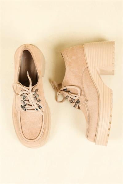 Cilt Garnili Bağcıklı Kalın Topuk Ayakkabı NUT