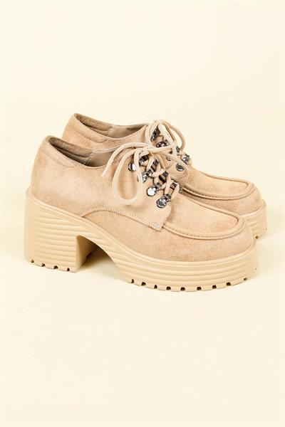 Cilt Garnili Bağcıklı Kalın Topuk Ayakkabı NUT