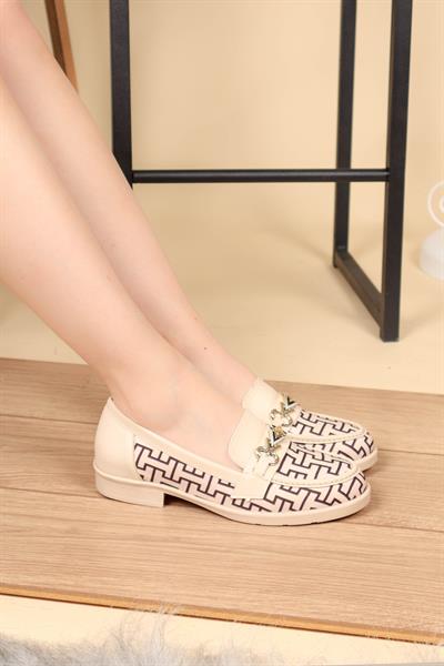 Cilt Garnili Baskılı Loafer KREM