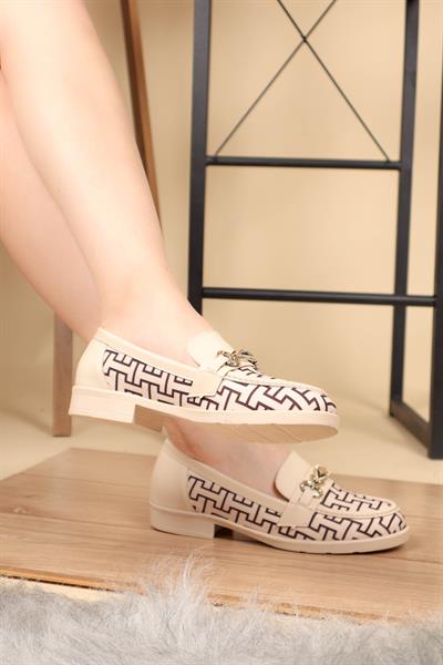 Cilt Garnili Baskılı Loafer KREM