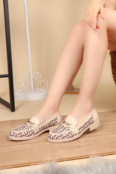 Cilt Garnili Baskılı Loafer KREM