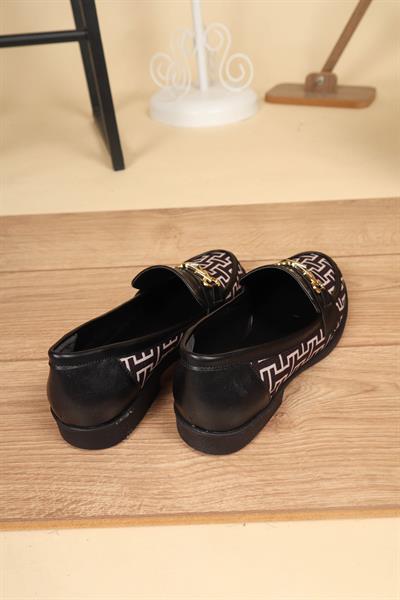 Cilt Garnili Baskılı Loafer SİYAH