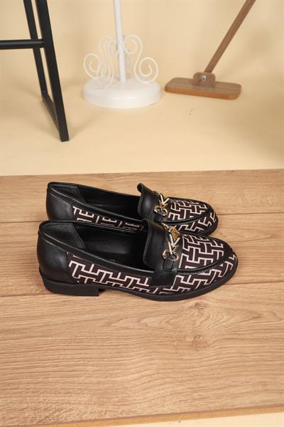 Cilt Garnili Baskılı Loafer SİYAH