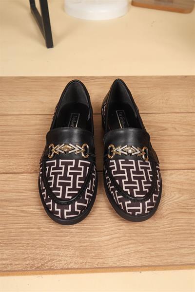 Cilt Garnili Baskılı Loafer SİYAH