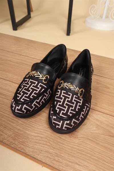 Cilt Garnili Baskılı Loafer SİYAH