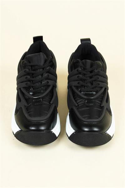 Cilt Garnili Paraşüt Spor Ayakkabı SİYAH