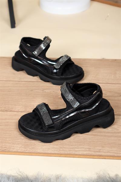 Cırtlı Kalın Taban Comfort Sandalet SİYAH