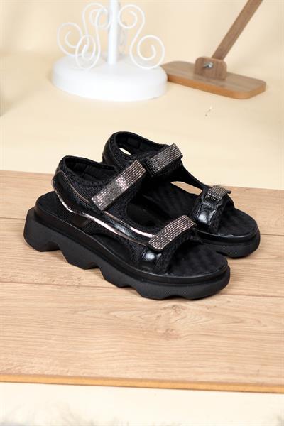 Cırtlı Kalın Taban Comfort Sandalet SİYAH