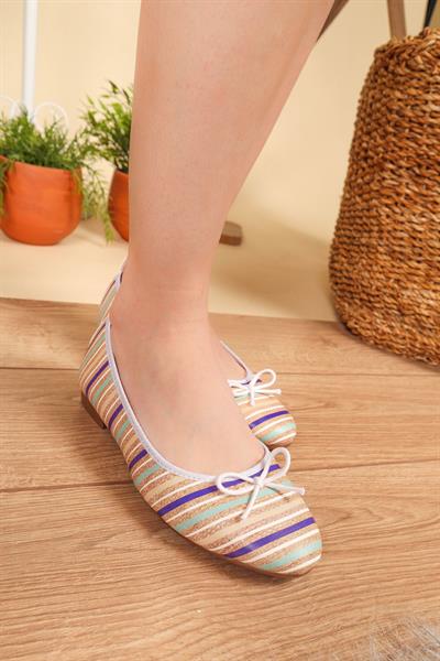 Çizgi Baskılı Babet  BEYAZ