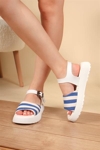 Çizgili Kalın Taban Sandalet LACİVERT