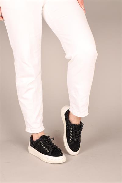 CLARA Tamamı Taş Aksesuarlı Kot Sneakers SİYAH