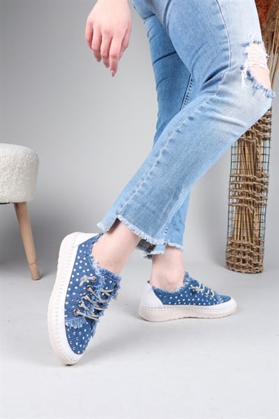 CLARA Tamamı Taş Aksesuarlı Kot Sneakers LACİVERT
