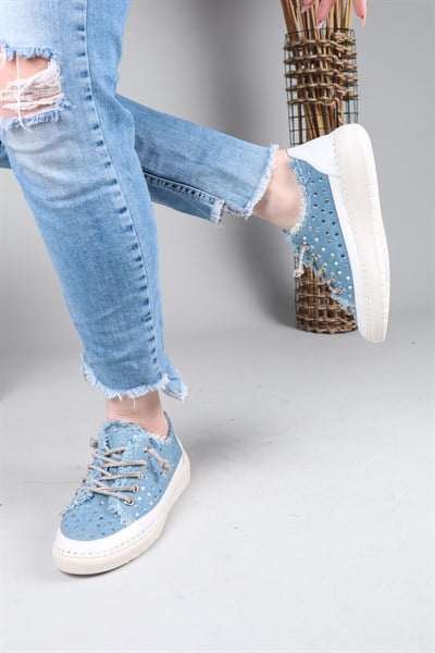 CLARA Tamamı Taş Aksesuarlı Kot Sneakers MAVİ