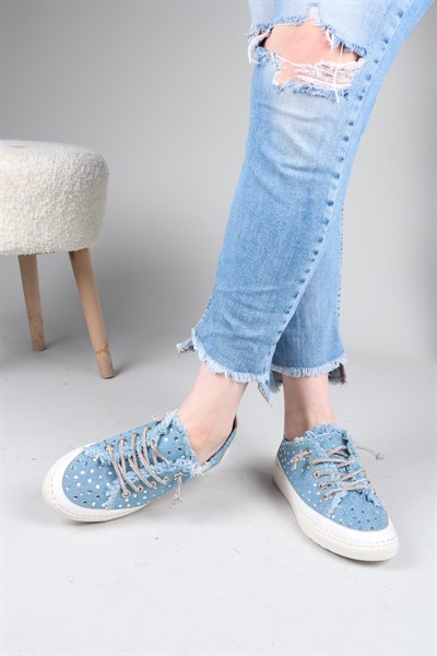 CLARA Tamamı Taş Aksesuarlı Kot Sneakers MAVİ