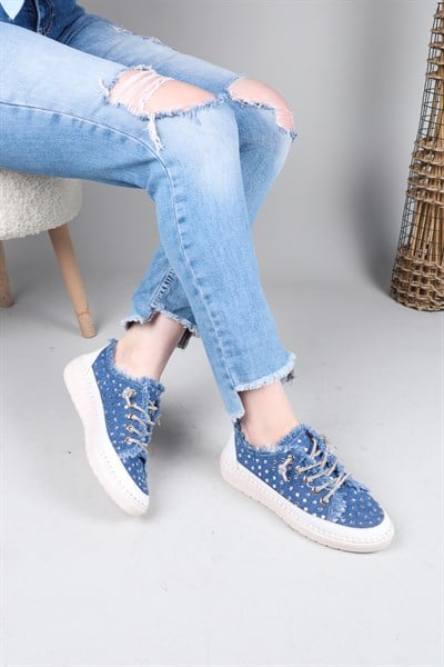 CLARA Tamamı Taş Aksesuarlı Kot Sneakers LACİVERTSPOR AYAKKABI