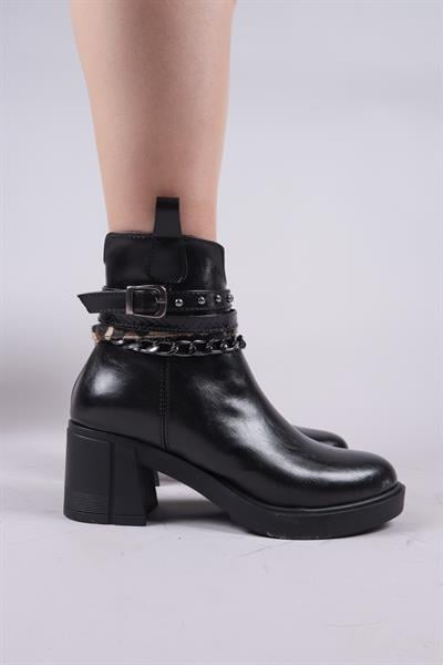 CLARK Leopar Desenli Aksesuarlı Topuklu Bot SİYAH