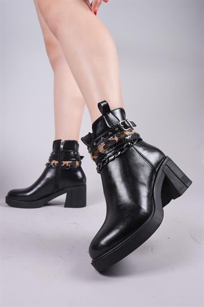 CLARK Leopar Desenli Aksesuarlı Topuklu Bot SİYAH