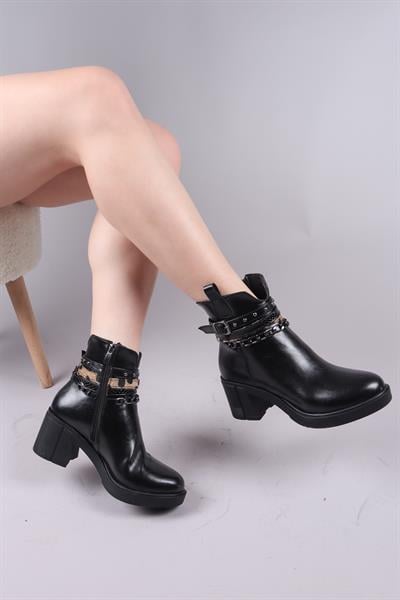 CLARK Leopar Desenli Aksesuarlı Topuklu Bot SİYAH