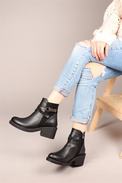 DAGMAR Cilt Süet Garnili Kadın Bot SİYAH