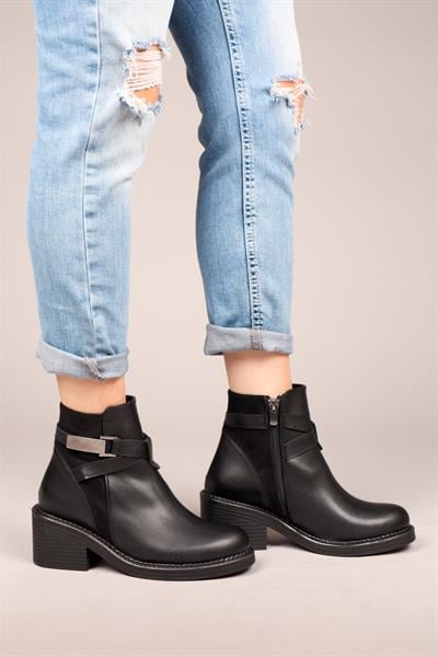 DAGMAR Cilt Süet Garnili Kadın Bot SİYAH
