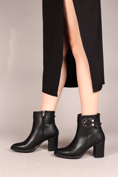 DALİA Kemerli-Tokalı Kadın Topuklu Bot SİYAH