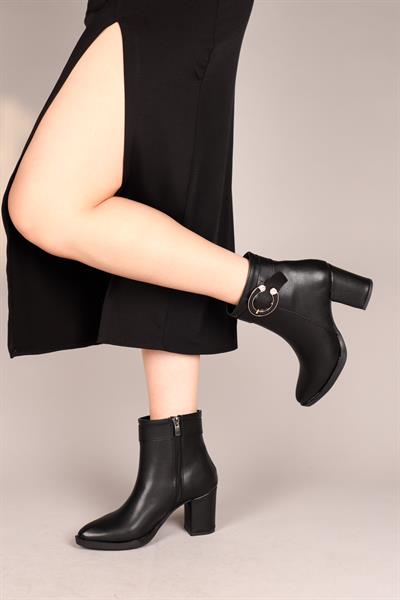 DALİA Kemerli-Tokalı Kadın Topuklu Bot SİYAH