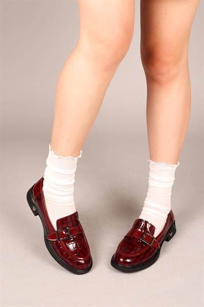 DARİA Kroko Garnili Tokalı Loafer BORDO