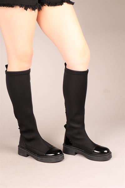 DEİRDRE Rugan Garnili Strech Çizme SİYAH