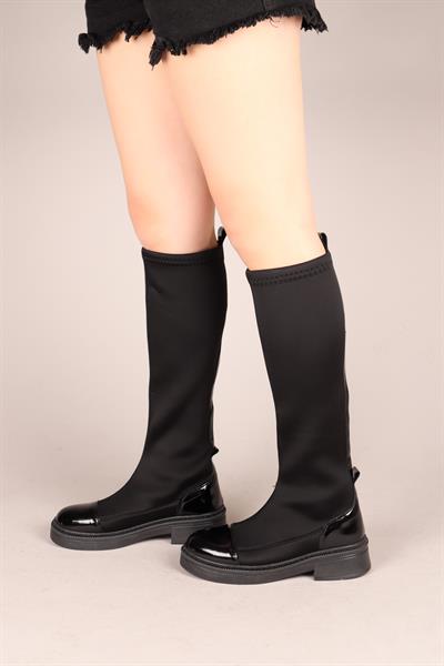 DEİRDRE Rugan Garnili Strech Çizme SİYAH