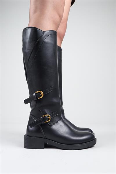 DENA Çift Kemer Aksesuarlı Çizme SİYAH