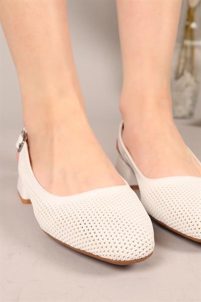 JUBİLY  Lazerli Arkası Açık Topuklu Ayakkabı BEYAZ