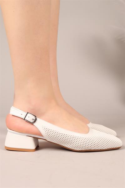 JUBİLY  Lazerli Arkası Açık Topuklu Ayakkabı BEYAZ
