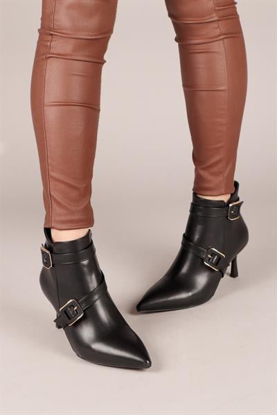 ERİKA Cilt Tokalı Topuklu Bot SİYAH