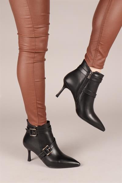 ERİKA Cilt Tokalı Topuklu Bot SİYAH