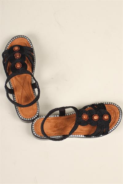 Esperanza Tahta Toka Detaylı Arkası Lastikli Sandalet SİYAH