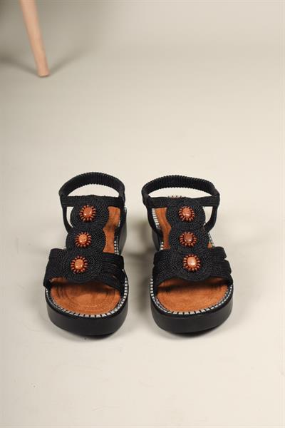 Esperanza Tahta Toka Detaylı Arkası Lastikli Sandalet SİYAH