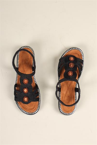 Esperanza Tahta Toka Detaylı Arkası Lastikli Sandalet SİYAH