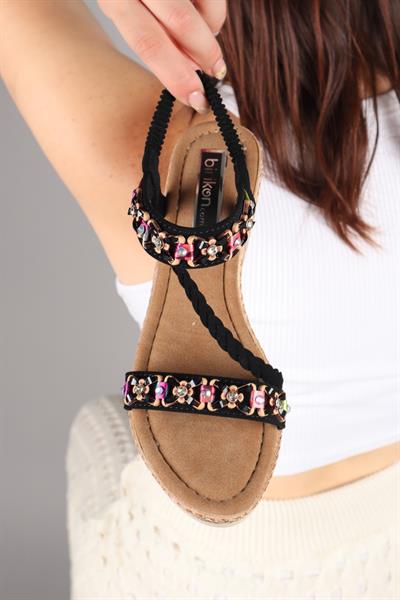 FANEL Örgü Biyeli Dolgu Topuklu Ayakkabı SİYAH