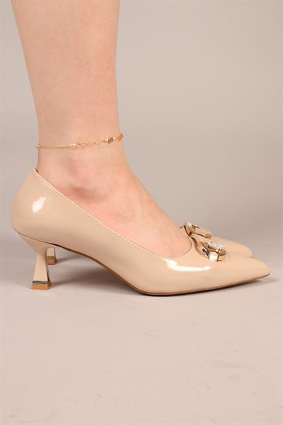 FAUNA Gold Tokalı Rugan Stiletto BEJ