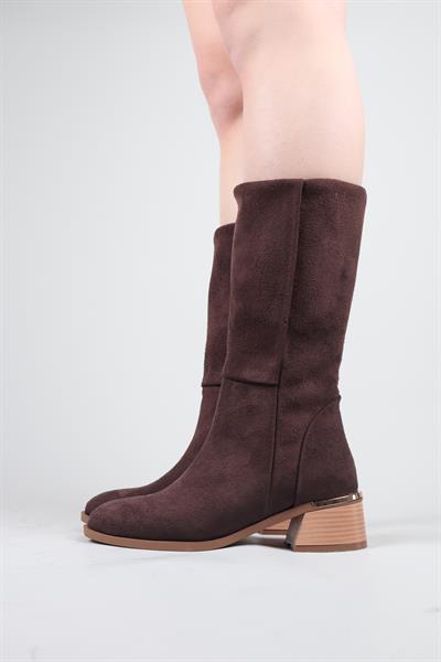 FAYE Süet Yarım Çizme ACI KAHVE