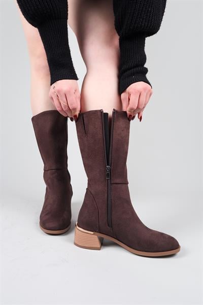 FAYE Süet Yarım Çizme ACI KAHVE