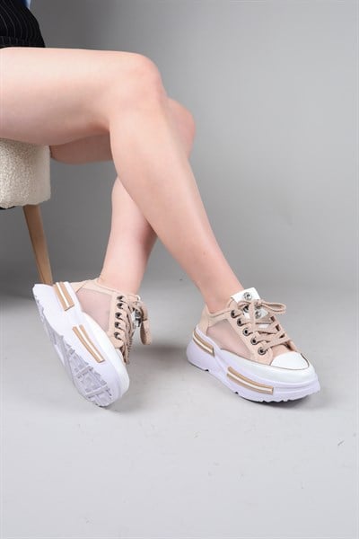 FELI Taş Aksesuarlı File Sneakers BEJ