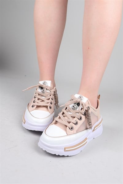 FELI Taş Aksesuarlı File Sneakers BEJ