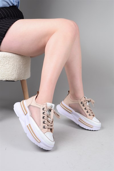 FELI Taş Aksesuarlı File Sneakers BEJ