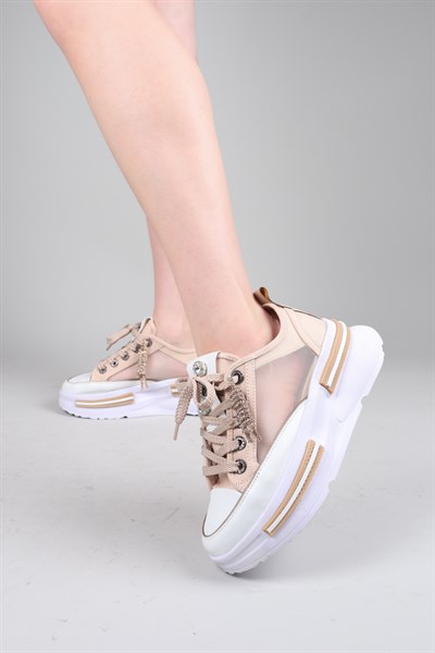 FELI Taş Aksesuarlı File Sneakers BEJ